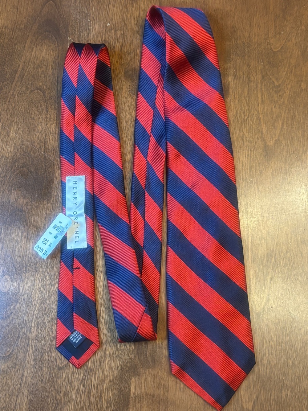Henry Grethel Men's Red and Navy Diagonal Stripe Silk Tie